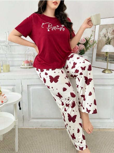Mehroon Small Butterfly Printed Nightwear