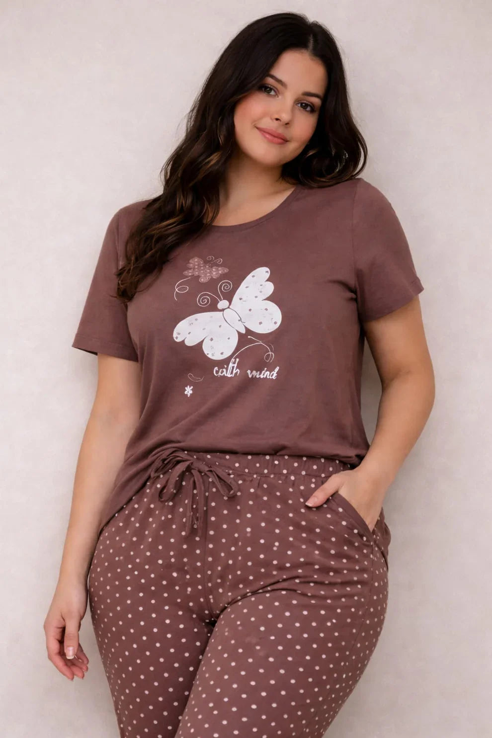 Brown Butterfly Printed Nightwear