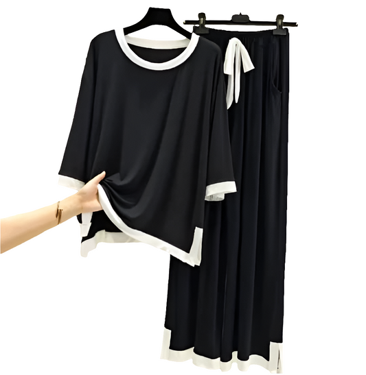 Black White Round Neck Plazzo Night Suit