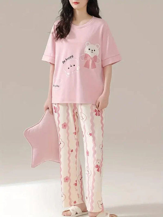 Pink Cute Bear Printed Nightwear