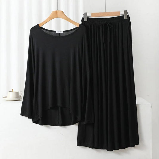 Deep Black Round Neck Night Suit