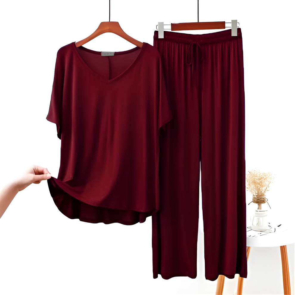 Maroon V-Neck Women Night Suit