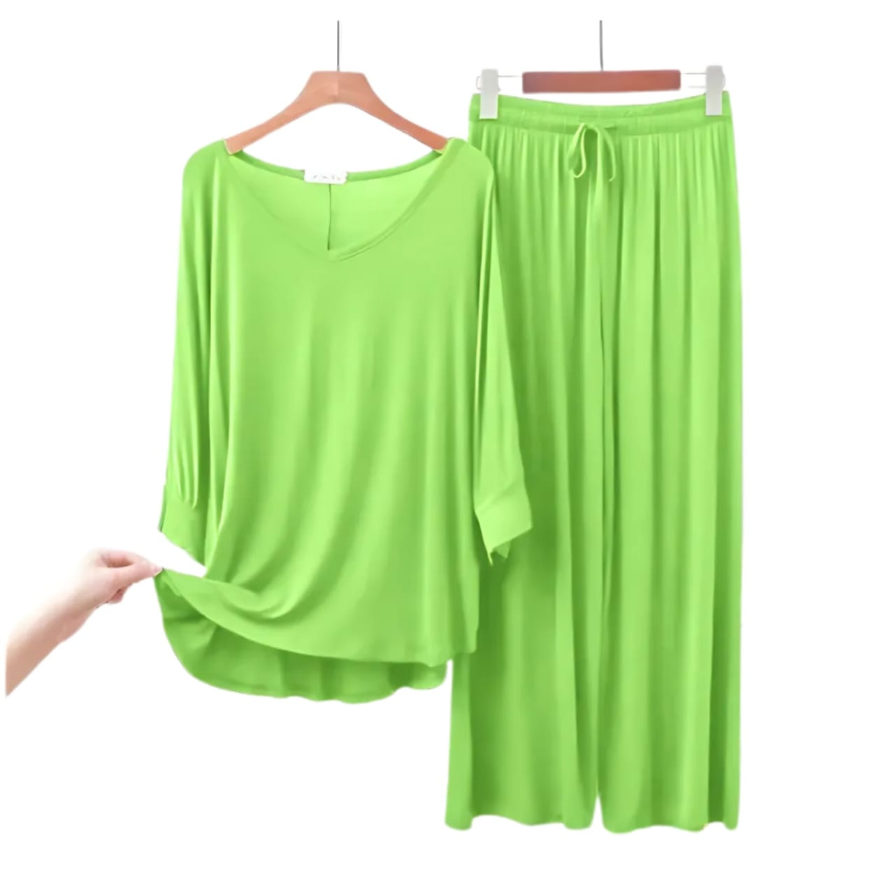 Lemon Green V-Neck Women Night Suit