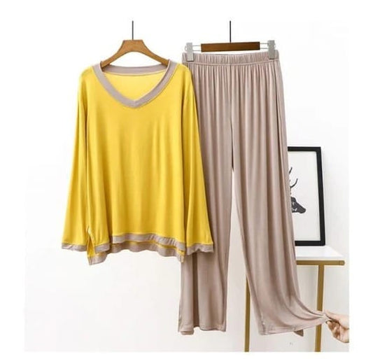 Yellow V-Neck T Shirt with Contrast Trouser